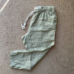 H&M Pants Womens XL 36x28 High Rise 100% Linen Tapered Leg Ankle Pockets